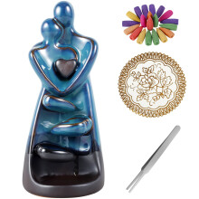 Qenwkxz Bruciatore di incenso a riflusso in ceramica, porta incenso a cascata con motivo di innamorati abbracciati, con cono e tappetino, decorativo
