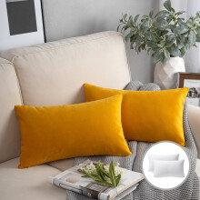 Coussin décoratif carré Phantoscope en velours doux et soyeux, 30 x 50 cm, couleur miel, lot de 2