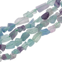 63-66 piezas de cuentas de fluorita natural en bruto, piedra pulida de color púrpura y verde, cuentas sueltas perforadas para la creación de joyas