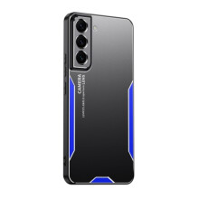 Compatível com Samsung Galaxy S21 5G, capa Blade Series em TPU híbrido com metal azul.