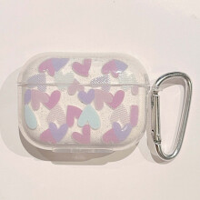 Custodia per auricolari in silicone rosa glitterato con motivo a cuore, compatibile con Apple AirPods Pro2nd, AirPods3/2/1 e con gancio per la