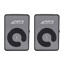 2x Mini Reprodutor de Música MP3 Digital USB com Clipe de Espelho e Suporte para Cartão SD/TF de 8GB - Preto
