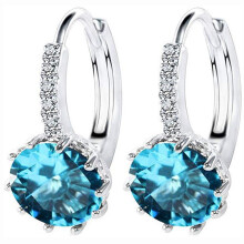 Brincos com fecho de alavanca para mulheres, brincos elegantes com cristais austríacos, brincos de argola pendentes azuis, joias hipoalergênicas.