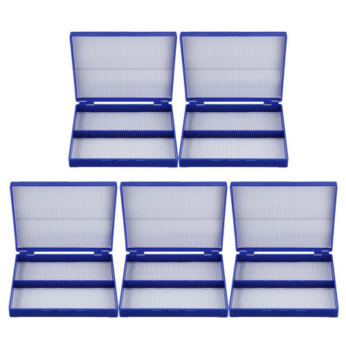 Caja rectangular de plástico azul real 5X para 100 portaobjetos de microscopio