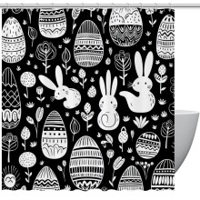 Rideau de douche imperméable à motif œufs de Pâques avec œillets et crochets, 152 x 183 cm (60 x 72 pouces).