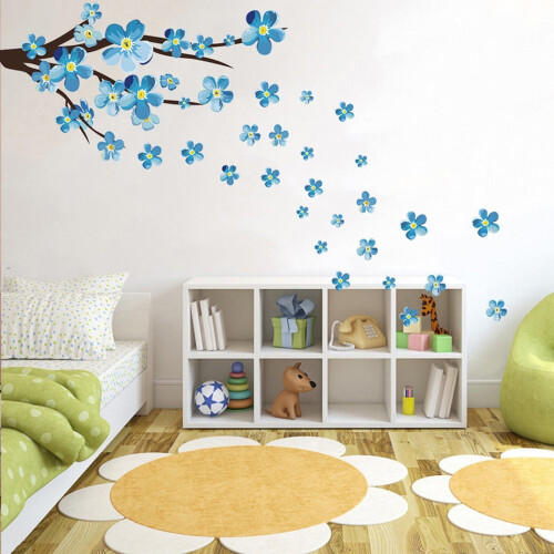 Peach blossom wall sticker blue home decor set 1