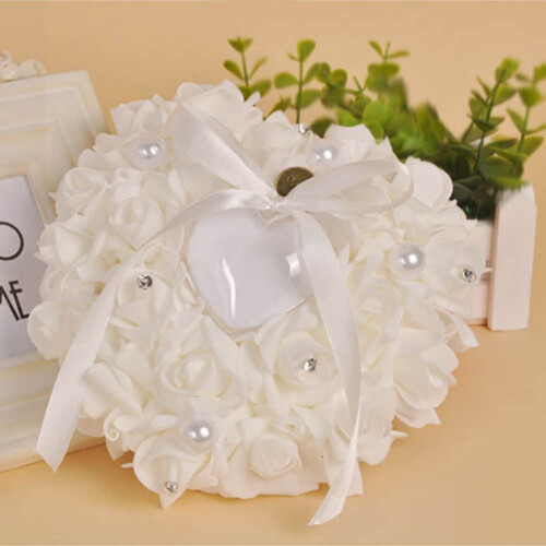 Ring Box Heart-Shaped White Jewelry Pillow 2