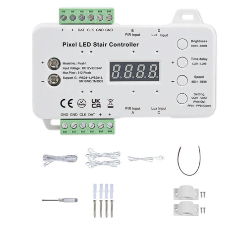Bewegingssensor LED-trapverlichting met pixelcontroller, RGB LED-controller met daglichtsensor, trapverlichtingscontroller