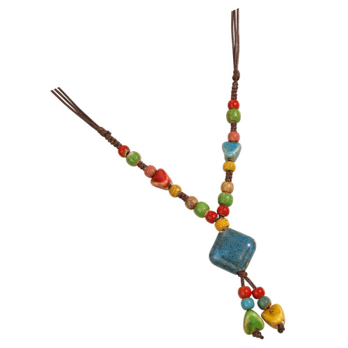 Colorful Ethnic Style Ceramic Beaded Necklace With Unique Square