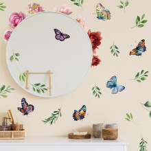Blumen-Wandtattoos, botanisches Blumen-Edge-Wandtattoo, großes DIY-Vinyl-Wandbild mit Eckranken, geeignet für Esszimmer, Wohnzimmer, Flur,