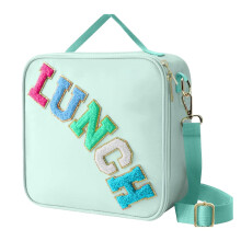 Lancheira Uclet Personalizada Estilo Preppy com Letras Bordadas, Portátil, Isolada e Feita de Alumínio, Ideal para Meninas, Crianças e Bebês.
