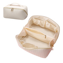 Grote reiscosmeticatas, waterdicht, draagbaar, make-up organizer van PU-leer - Abrikooswit