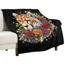 Pătură super moale cu ghepard și trandafiri, pătură de Crăciun, flanel, microfibră, pentru canapea, pat, pufoasă și caldă, 76x101 cm