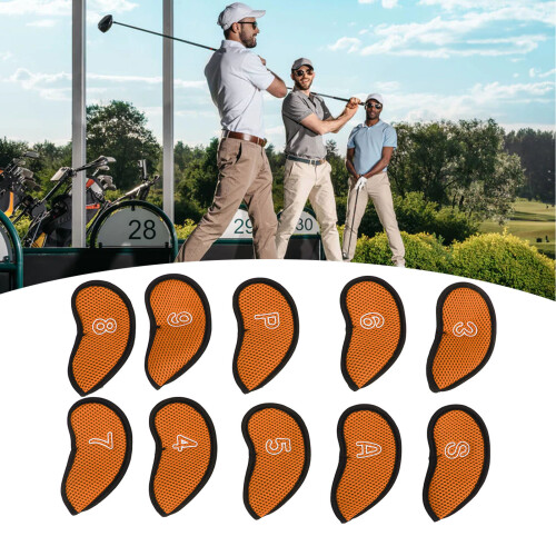 Orange 10pcs Golf Iron Cover Set Waterproof