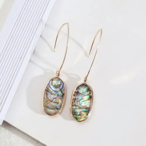 RSAMD Facetslebne Abalone Shell Oval Threader Drop Øreringe i Forgyldte Dingle Smykker-Abalone