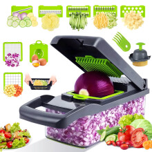 Picador de Legumes Luniquz, Multifuncional 12 em 1 com 7 Lâminas - Picador de Cebola, Picador de Legumes, Cortador/Fatiador/Pico de Legumes