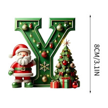 Green Acrylic Christmas Initial Ornament with Santa and