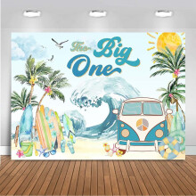 Individuell gestaltbare „The Big One“-Geburtstagskulisse für Jungen, Strand-Surfbrett-Thema, 213 x 152 cm, kompatibel mit „Surfs Up