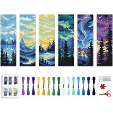 6-teiliges Kreuzstich-Lesezeichen-Set mit Landschaftsmotiven, 8,7 x 3,1 Zoll, vorgedrucktes Stickset zum Selbermachen für Erwachsene und Anfänger