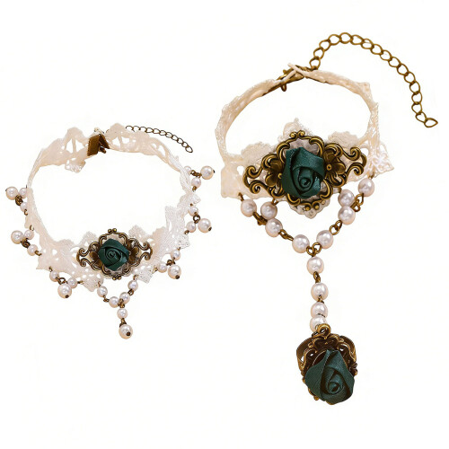 Ensemble collier et Bracelet assorti en dentelle, accessoires-B