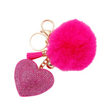 Stijlvolle diamanten hart sleutelhanger tasbedel met-Roze Rood