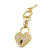 Elegant strass hartslot sleutelhanger legering veerontwerp-Goud