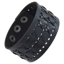 Bracelet à manchette large élégant en cuir PU tissé et-Noir
