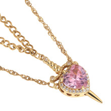 Fashionable Heart Shaped Necklace With Crystal-gold powder