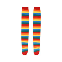 Chaussettes hautes à rayures arc-en-ciel colorées, montantes, style clown, pour Halloween et fêtes costumées.