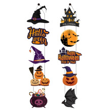 Conjunto de decoração de porta de Halloween com abóbora, morcego e chapéu mágico
