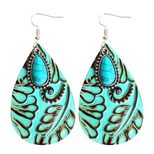 Vintage leather water drop earrings with blue turquoise