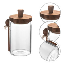Pote de vidro para armazenamento com tampa de madeira, 550ml