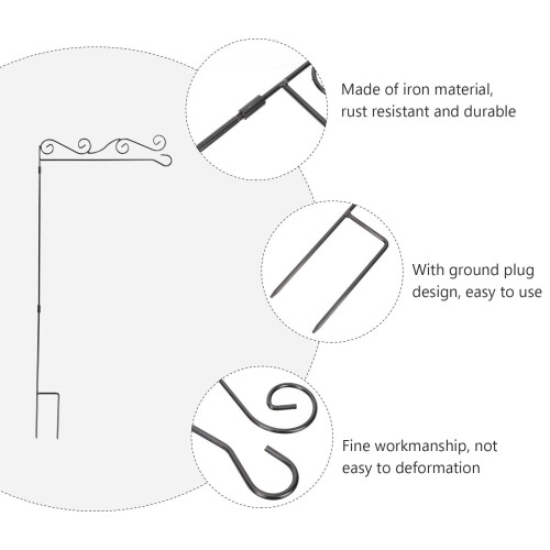 Support de drapeau de jardin en fer, mât de drapeau, présentoir pour drapeau de pelouse (noir) 1
