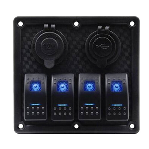 Marine Rocker Switch Panel Waterproof with Dual USB 12V-24V