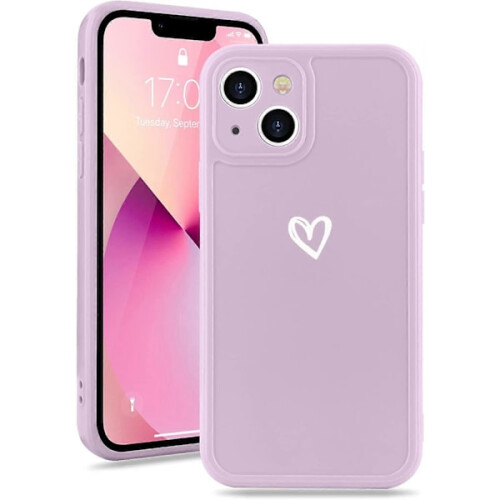 Capa protetora de silicone à prova de choque, compatível com iPhone 13, com estampa de coração, para meninas. Cor: roxa.