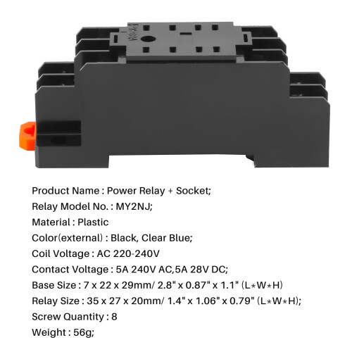 Ρελέ ισχύος 220/240V AC με πηνίο DPDT MY2NJ8 ακίδων με βάση υποδοχής 2
