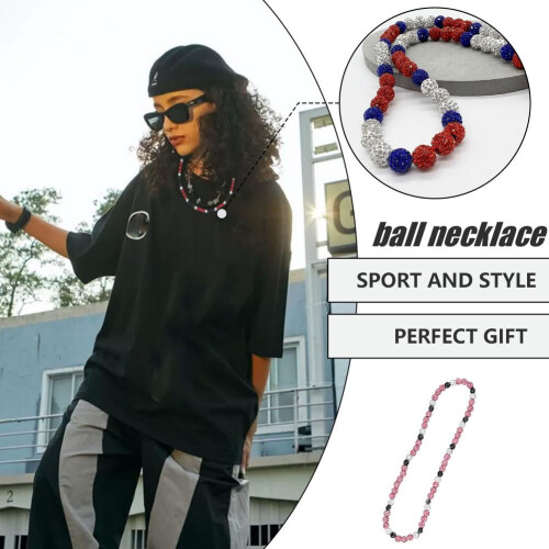 Colar Bola de Discoteca Azul e Preto com Strass e Argila (1 peça) 2