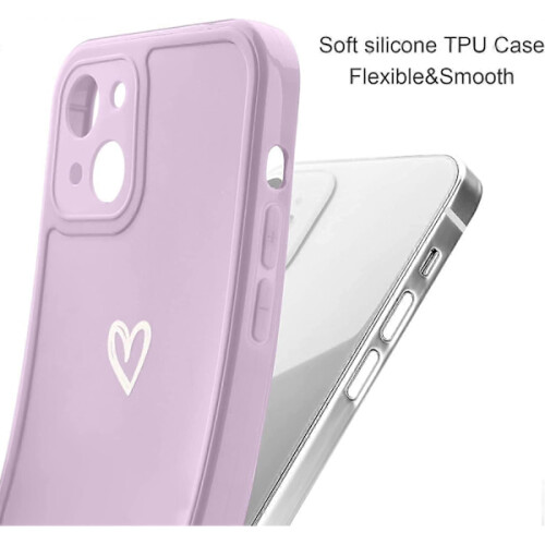 Capa protetora de silicone à prova de choque, compatível com iPhone 13, com estampa de coração, para meninas. Cor: roxa. 2