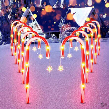 Hengsof Christmas solar pathway lights candy cane 10 inch