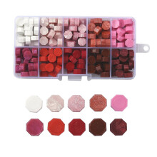 Partículas de cera para lacre retrô, formato octogonal, cores sortidas, 9mm, 10 cores, 25 unidades por cor, 250 unidades por caixa.