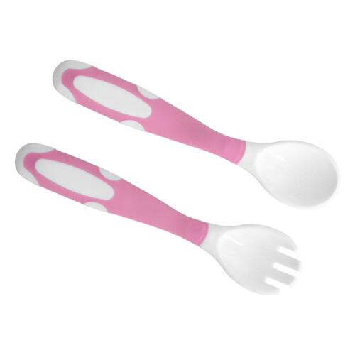 Baby Fork Spoon Set Self Feeding Pink