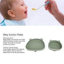 Olive Green Panda Baby Plate Silicone