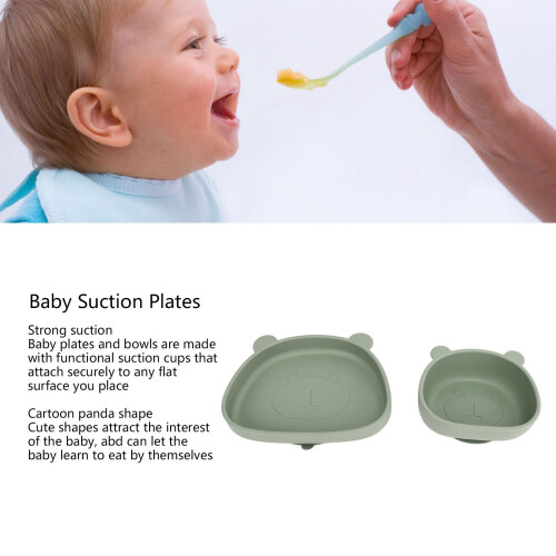 Olive Green Panda Baby Plate Silicone