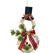 Christmas lighted snowman wreath with hat and bow