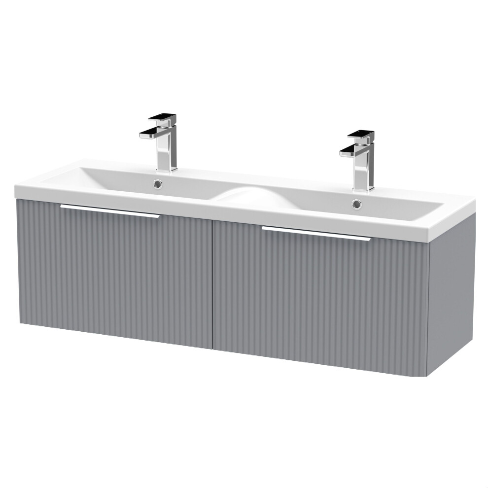 Balterley Tixall Fluted 2 Drawer Wall Hung Vanity Unit With Double Basin, Satin Grey, 1200Mm