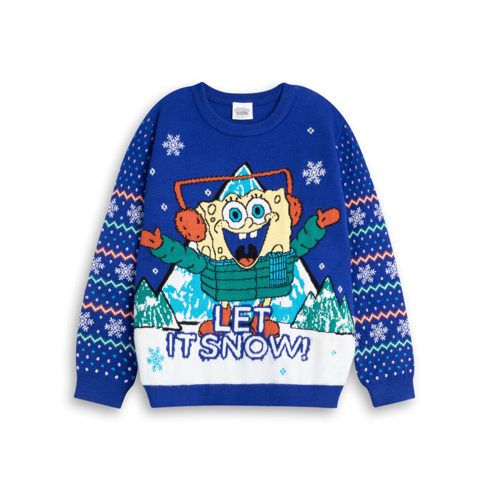 Spongebob Squarepants (9-10 Years) Christmas Jumper (Unisex Kids Blue)