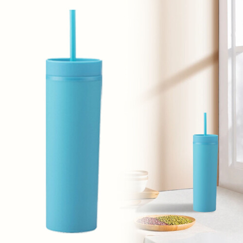 Pahar subțire din plastic cu perete dublu, 473 ml, cu capac 1