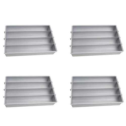 4-Pack Battenberg Cake Tin, Anodised Aluminium, Silver