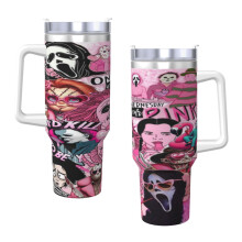 Vaso térmico de acero inoxidable Ghostface de 40 oz con asa y