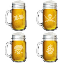 Glazen mok van 473 ml (Makeback Jar) met handvat – Piratendesign set